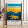 Cairngorms National Park Wall Art, Sunset and Deer Poster, Scenic Mountain Landscape Print, Nature Art Decor, Cabin Decor Gift