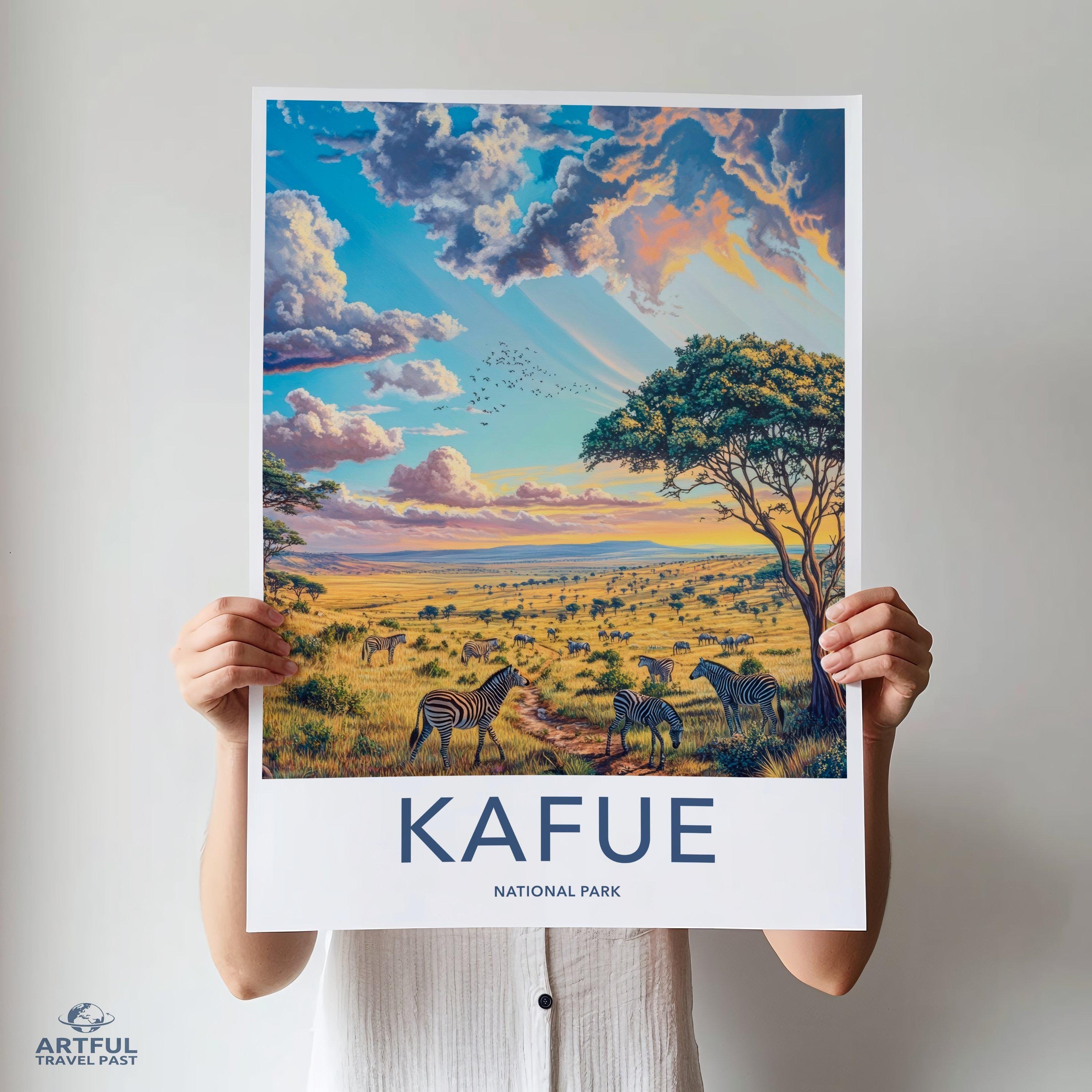 Kafue National Park Wall Art, African Wildlife Landscape, Zebra Safari Poster, Nature Decor, African Savannah Print