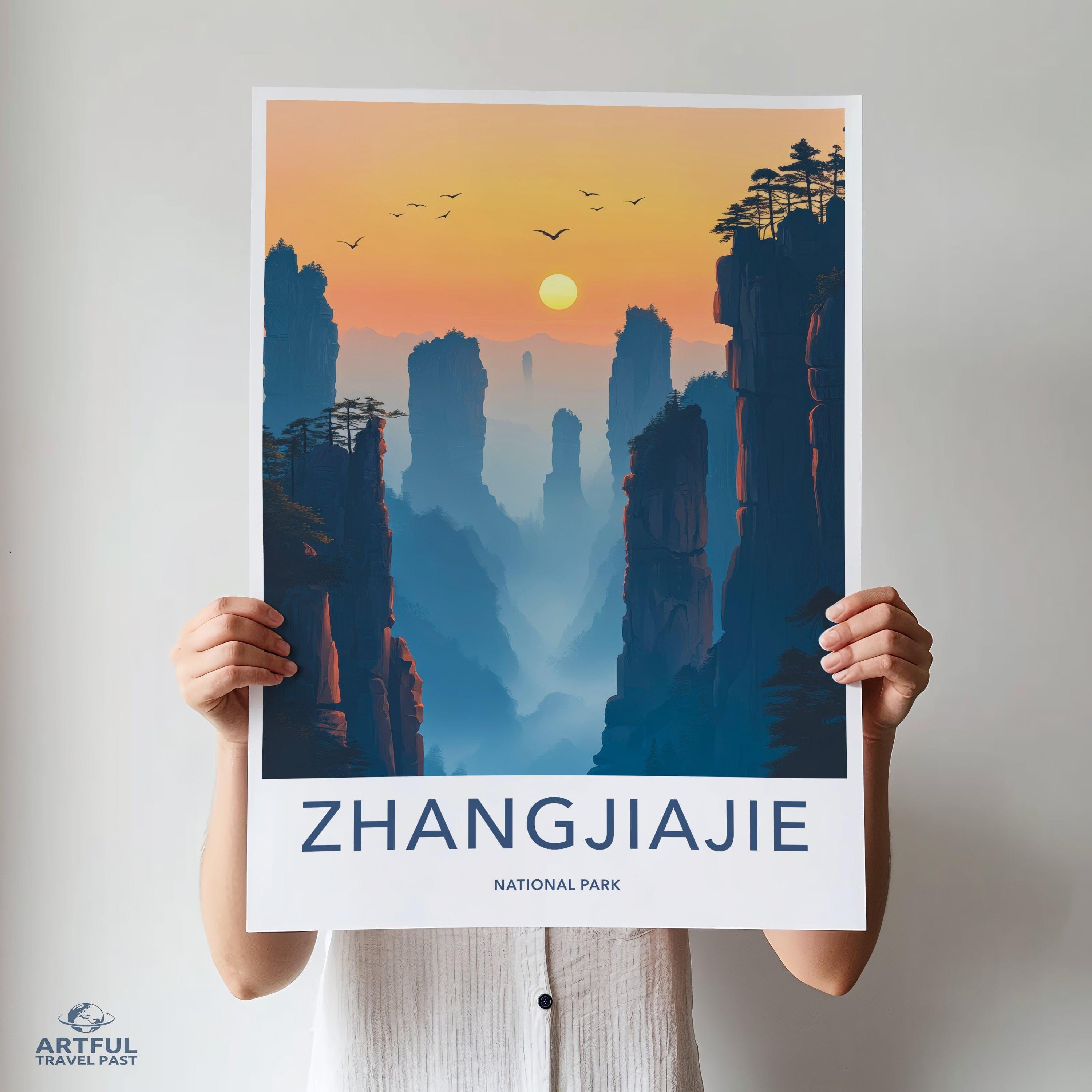 Zhangjiajie National Park Wall Art, Nature Print, Mountain Sunset Poster, Chinese Landscape Decoration, Scenic Wall Decor, Travel Artwork