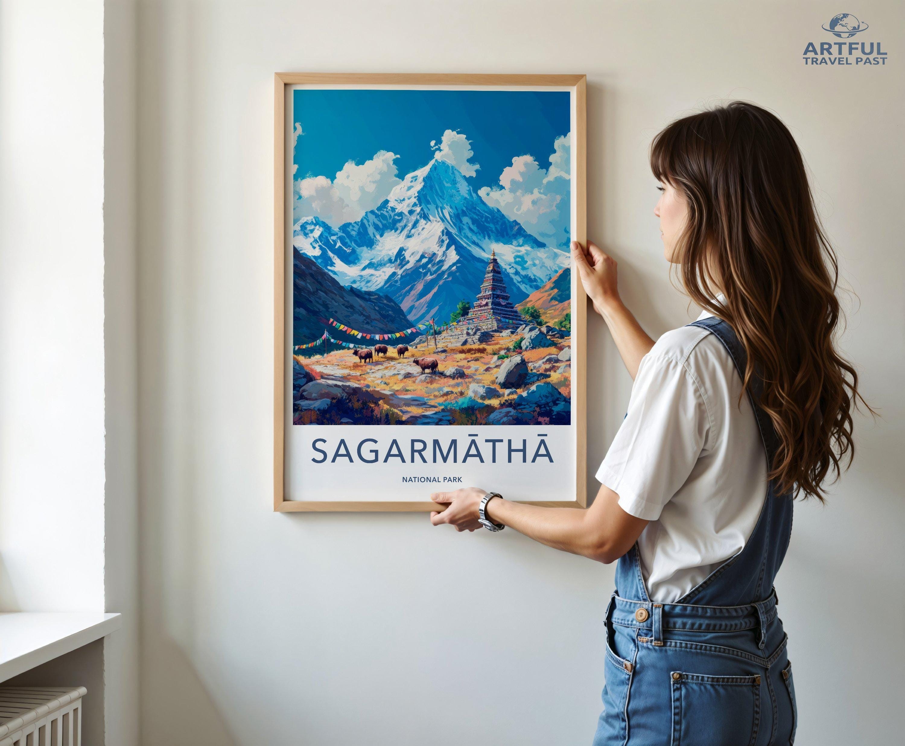 Sagarmatha National Park Wall Art, Himalayan Landscape Print, Colorful Mountain Decor, Everest Base Camp Art, Adventure Travel Poster