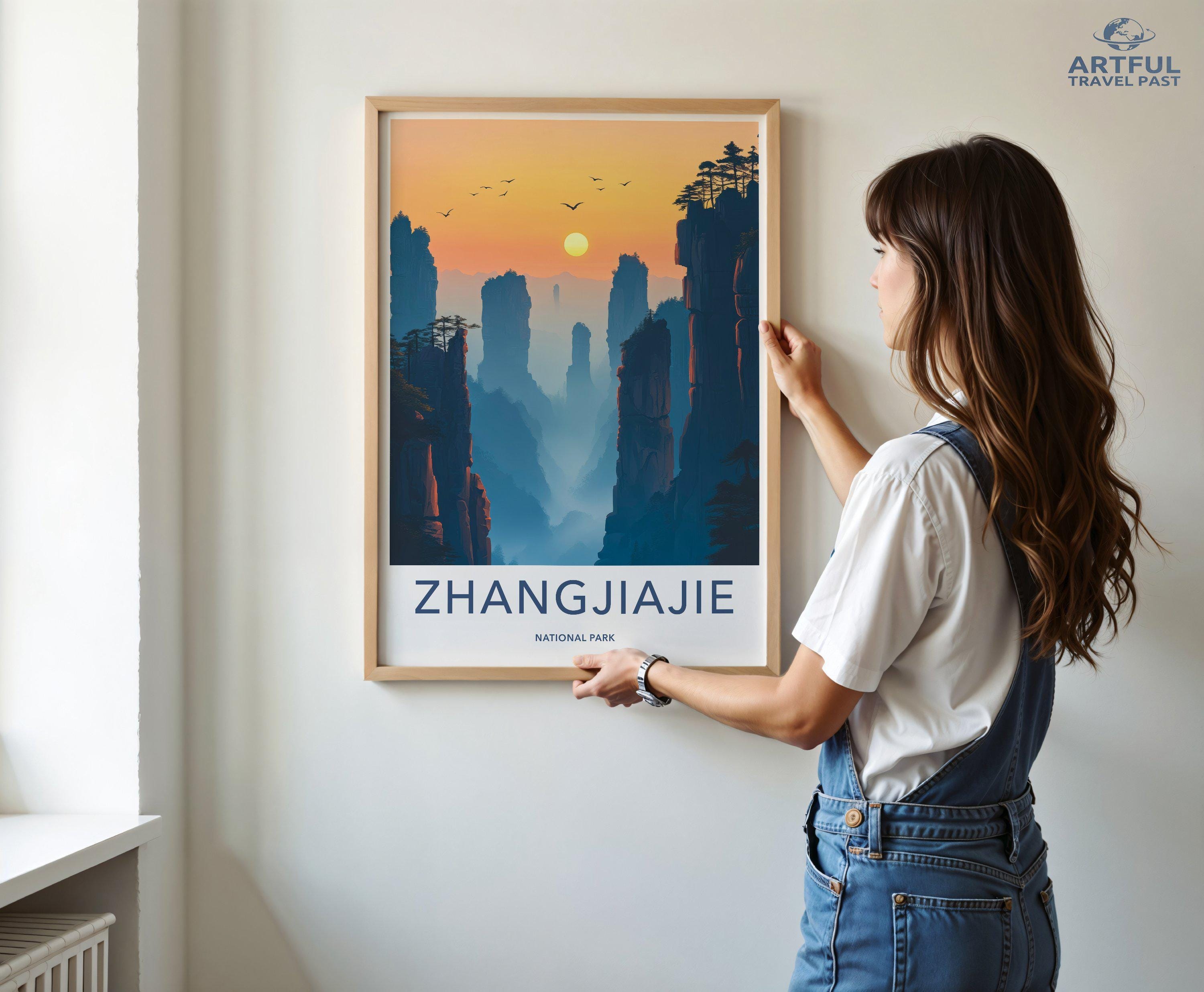 Zhangjiajie National Park Wall Art, Nature Print, Mountain Sunset Poster, Chinese Landscape Decoration, Scenic Wall Decor, Travel Artwork