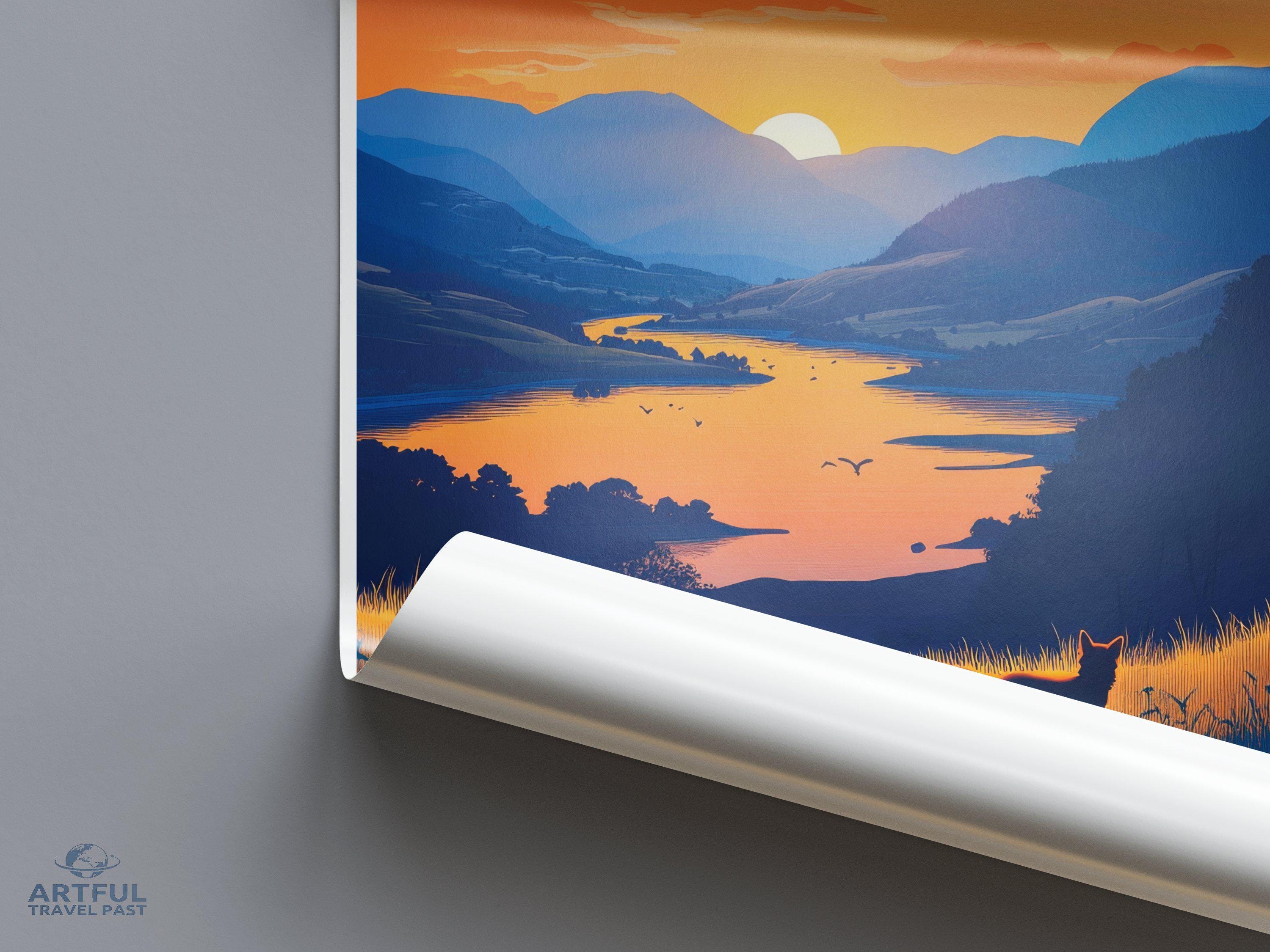 Peak District Wall Art, National Park Sunset Print, Scenic Landscape Artwork, Nature Illustration Decor, Mountain View Poster