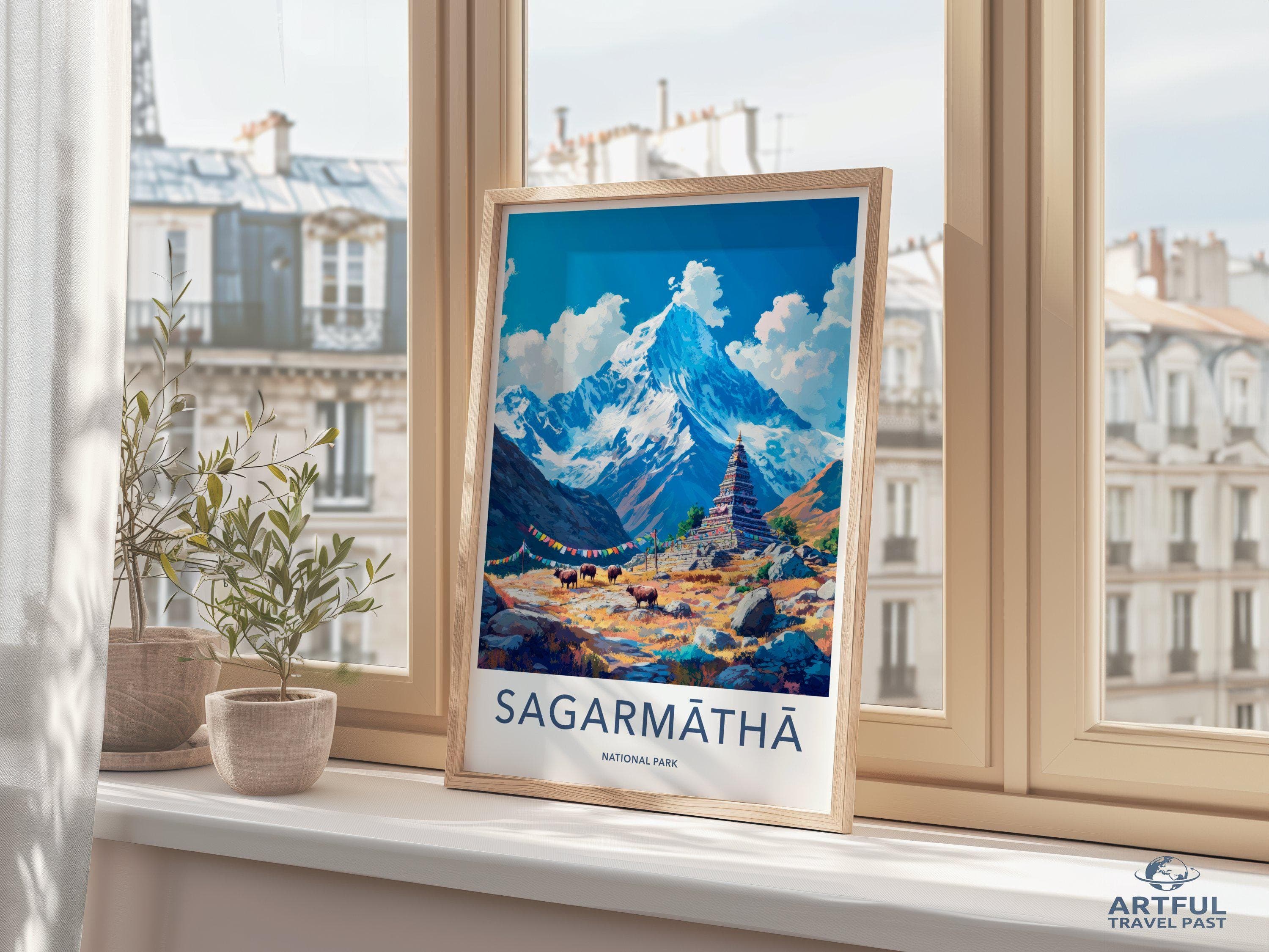 Sagarmatha National Park Wall Art, Himalayan Landscape Print, Colorful Mountain Decor, Everest Base Camp Art, Adventure Travel Poster