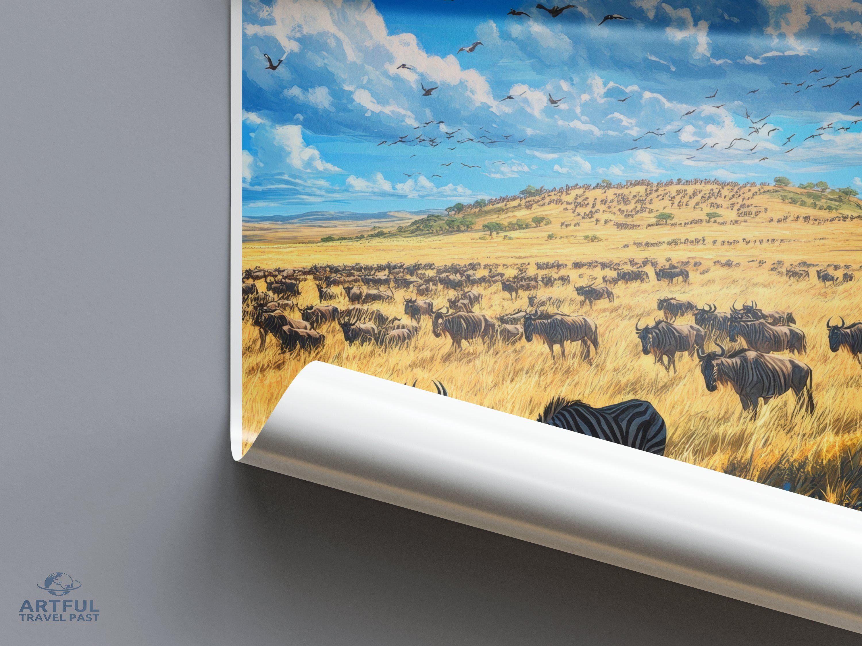 Serengeti National Park Wall Art, Wildlife Landscape Print, Nature Inspired Home Decor, Scenic Art Piece, Serengeti Animal Poster