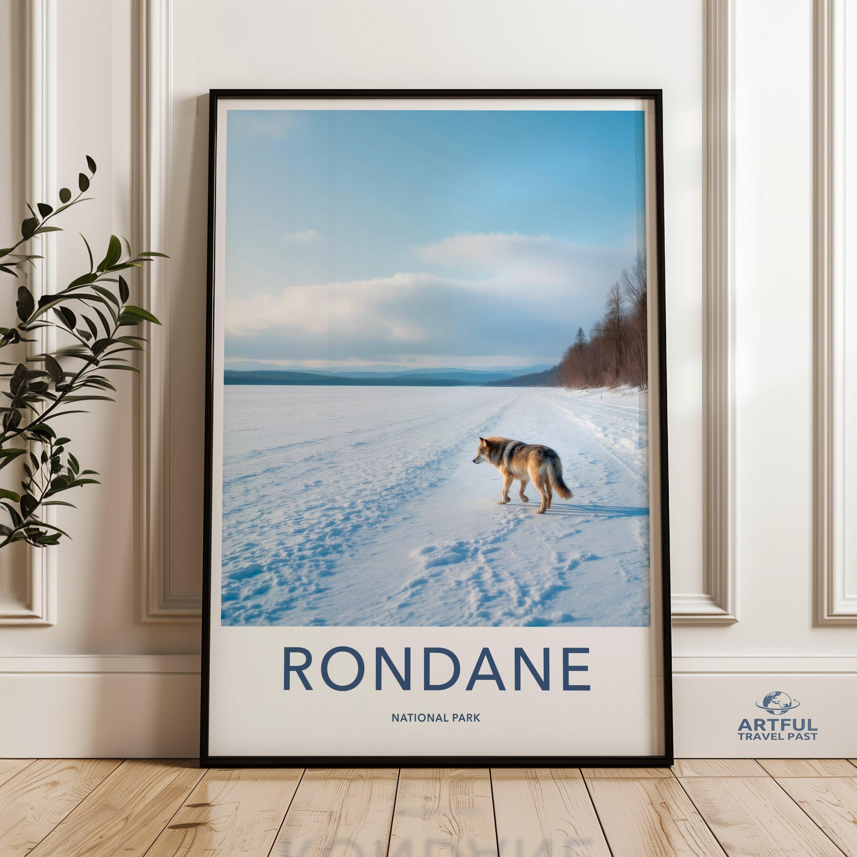 Wilderness Wall Art, Wolf in Snow Landscape, Rondane National Park Print, Scenic Nature Photography, Winter Mountain Artwork