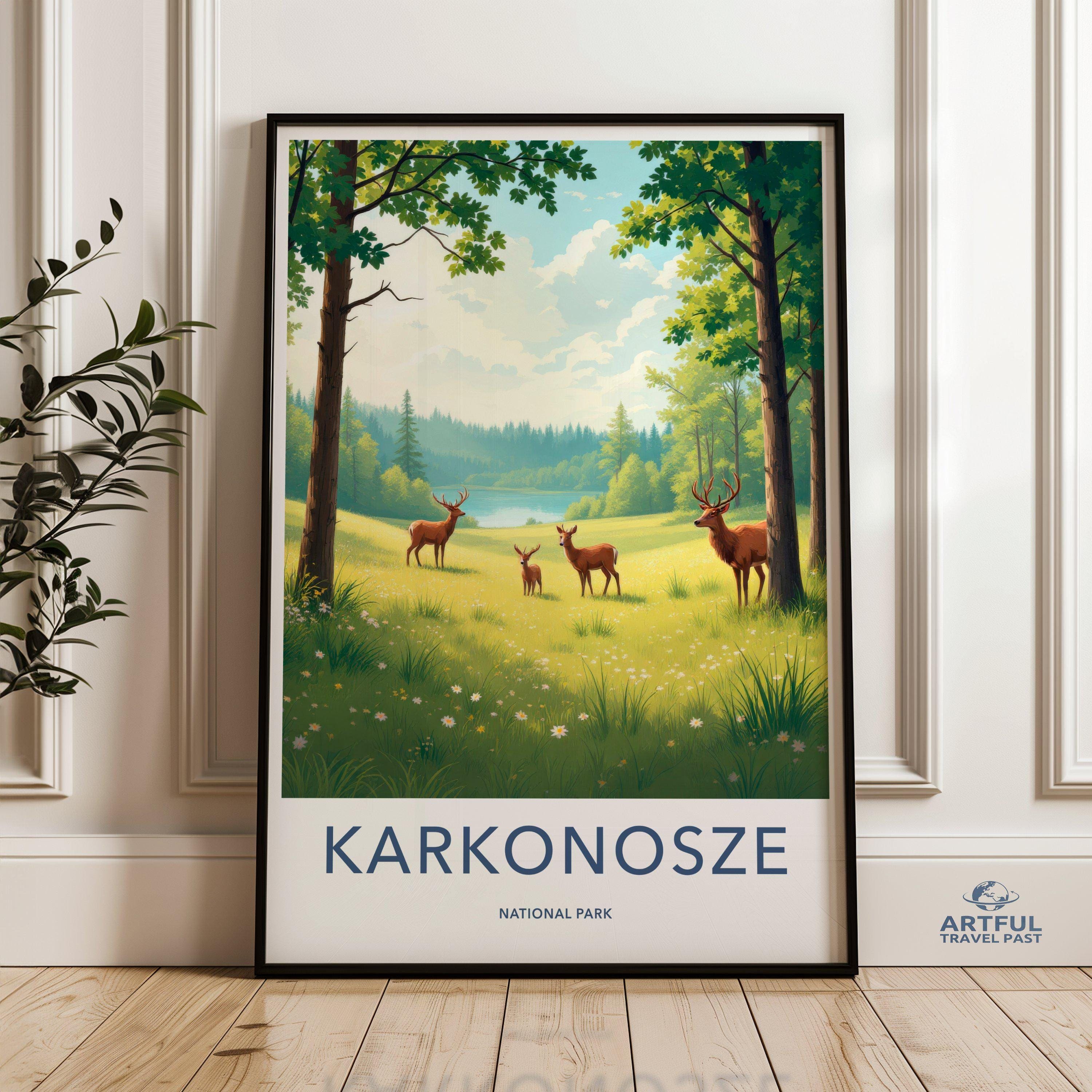 Woodland Deer Wall Art, Karkonosze National Park Poster, Scenic Nature Artwork, Forest Landscape Print, Rustic Home Decor