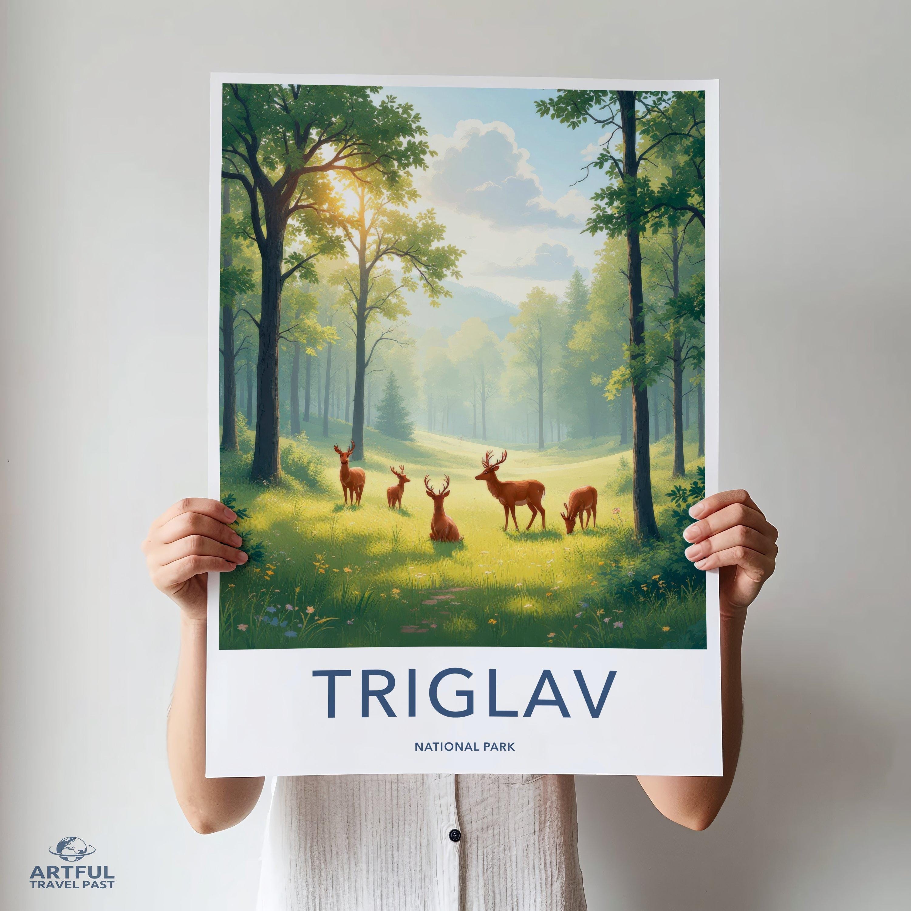 Triglav National Park Wall Art, Nature Landscape Poster, Deer in Forest Print, Outdoor Scenery Art, Wildlife Decor