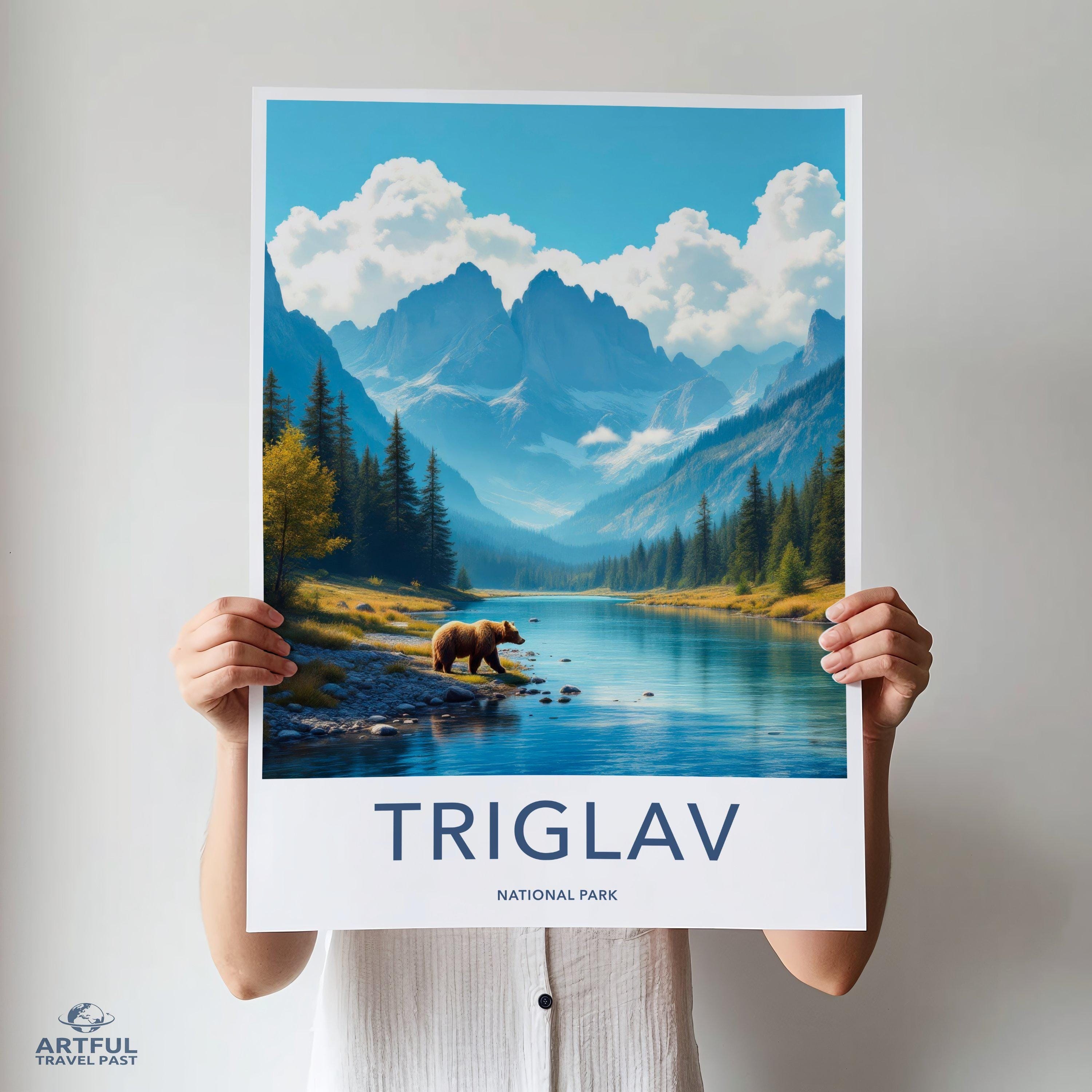 Bear in Triglav National Park Poster, Scenic Mountain Wall Art, Nature Landscape Print, Rustic Cabin Decor, Adventure Home Decor