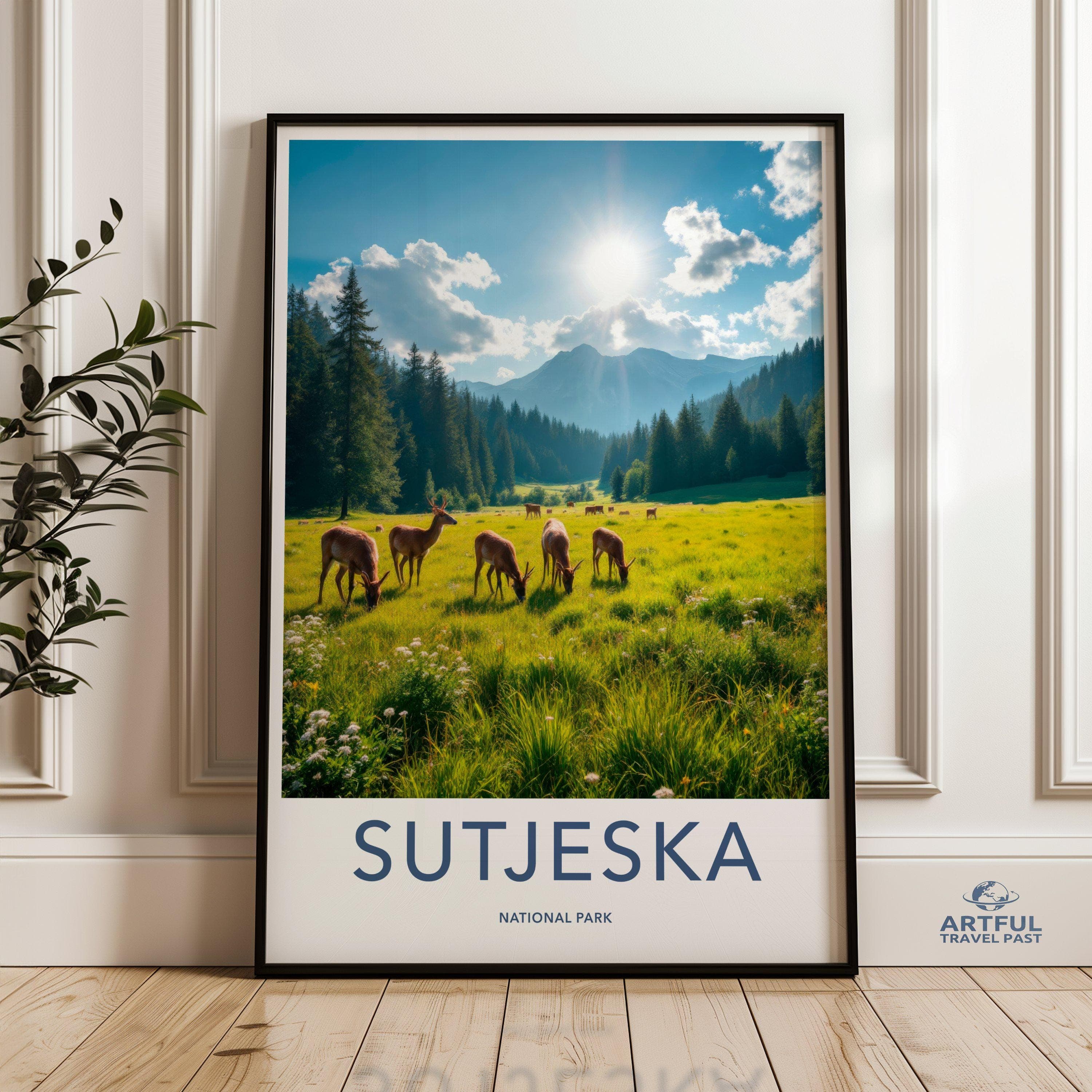 Stunning Sutjeska National Park Wall Art, Beautiful Nature Landscape with Deer, Picturesque Mountain Scenery, Wildlife Photography Print