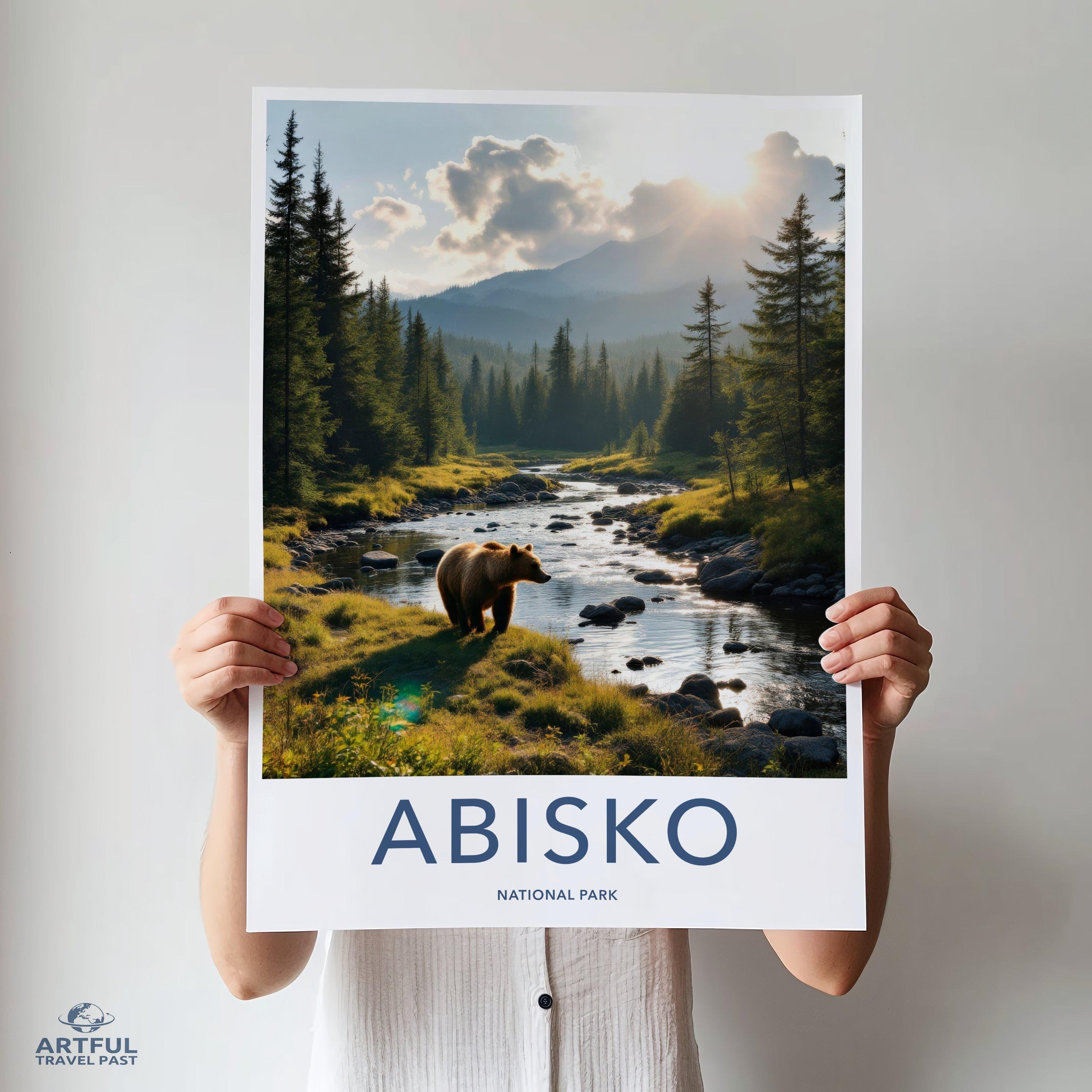 Abisko National Park Wall Art, Scandinavian Nature Poster, Bear in Forest Print, Landscape Photography, Wilderness Decor