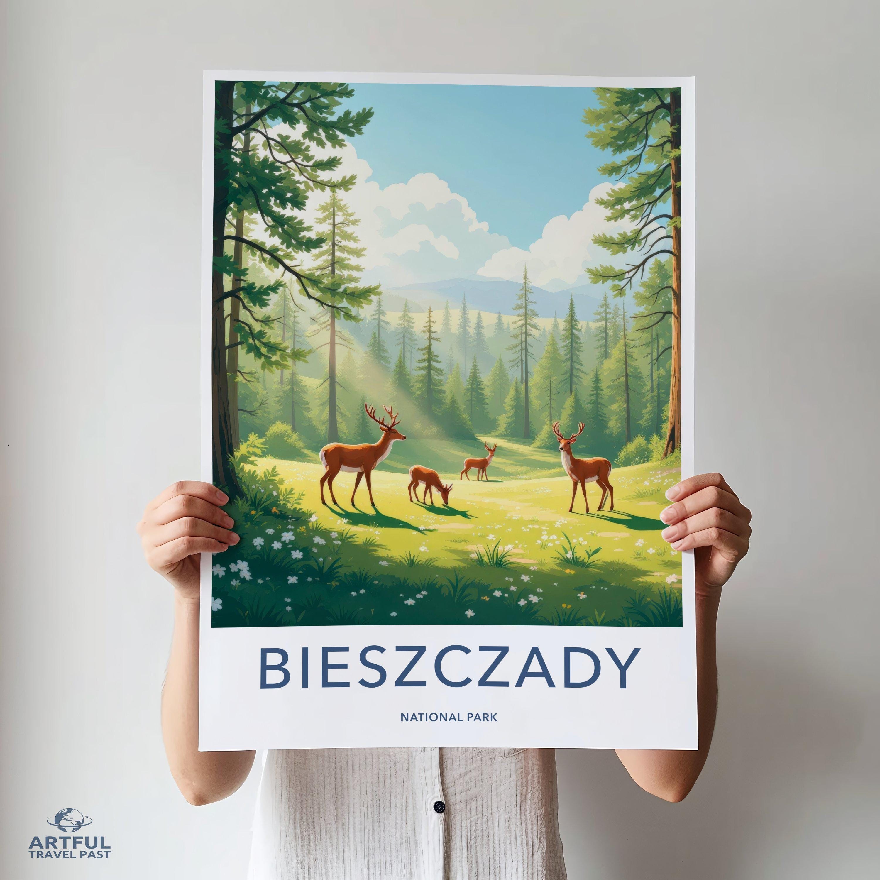 Bieszczady National Park Wall Art, Scenic Forest Deer Print, Nature Landscape Poster, Mountain Wildlife Decor, Wilderness Adventure