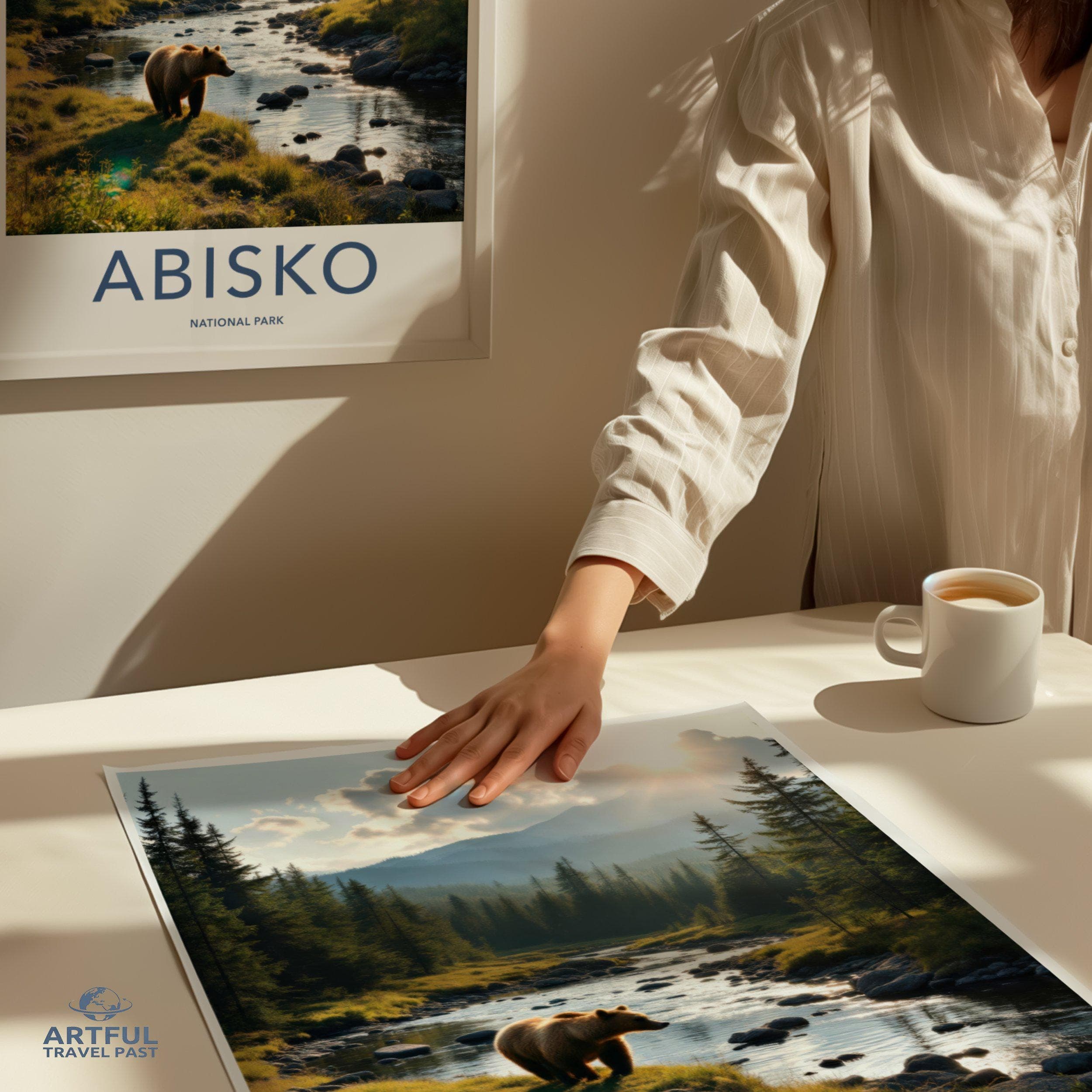 Abisko National Park Wall Art, Scandinavian Nature Poster, Bear in Forest Print, Landscape Photography, Wilderness Decor