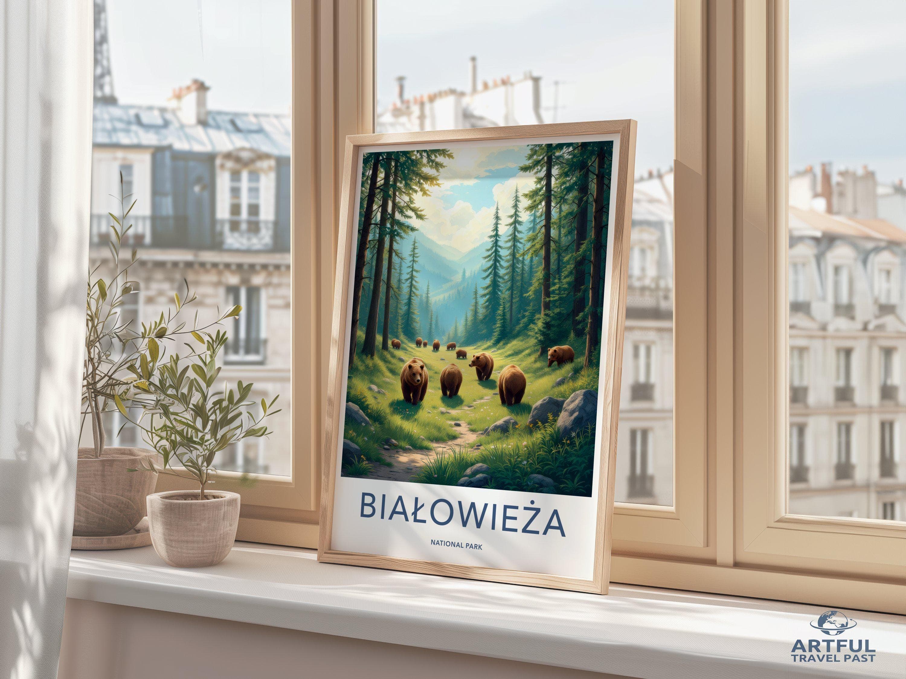 Bialowieza National Park Wall Art, Bear Forest Print, Wildlife Nature Poster, Scenic Home Decor, Landscape Artwork for Living Room