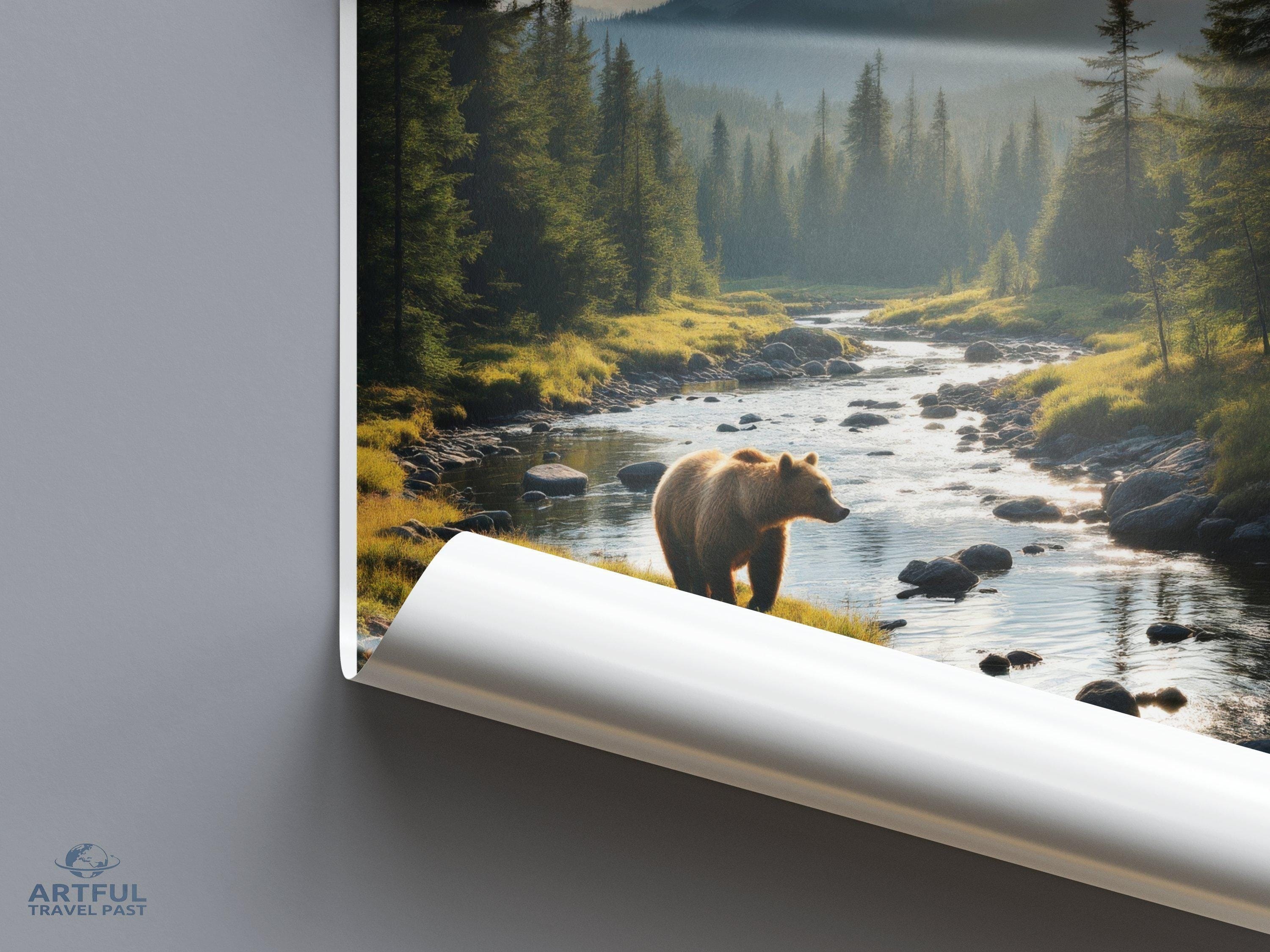 Abisko National Park Wall Art, Scandinavian Nature Poster, Bear in Forest Print, Landscape Photography, Wilderness Decor