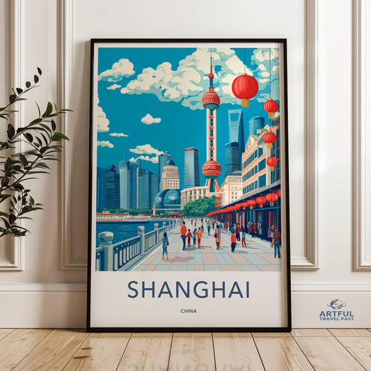 Shanghai Wall Art, China Travel Poster, Oriental Pearl Tower, Cityscape Art Print, Asian Decor, Souvenir Gift, Modern Wall Decor, Home Decor
