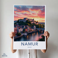 Namur Belgium Travel Poster Print, Cityscape Wall Art Decor, European Landscape Art, Colorful Sunset, Modern Home Office Decoration