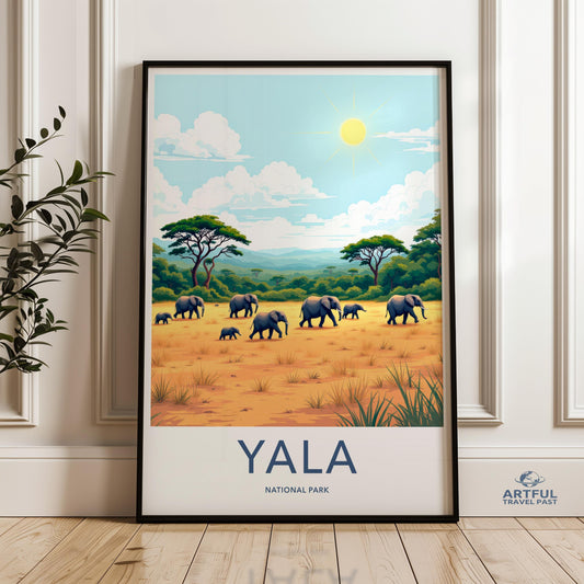 Yala National Park Poster, Elephant Family Wall Art, Vintage Travel Print, Wildlife Safari Decor, Nature Landscape Illustration, Animal