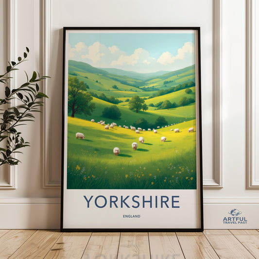 Yorkshire Wall Art Print, Yorkshire Countryside Poster, England Country Landscape Decor, Pastoral Scene with Sheep