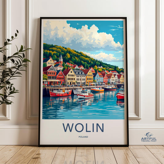 Vibrant Wolin Poland Wall Art, Colorful Coastal Town Print, Scenic Seaside Decor, Nautical Poster, Polish Harbor Artwork