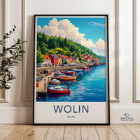 Wolin Poland wall art, Harbor town wall decor, Coastal village print, Colorful boats seaside, Northern Europe art, Travel destination print