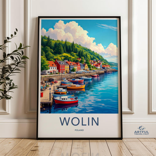 Wolin Poland wall art, Harbor town wall decor, Coastal village print, Colorful boats seaside, Northern Europe art, Travel destination print
