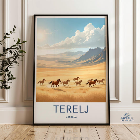 Wild Horses Print, Terelj National Park Art, Mongolia Landscape Wall Art, Nature Decor, Running Horses Poster, Scenic Wall Art
