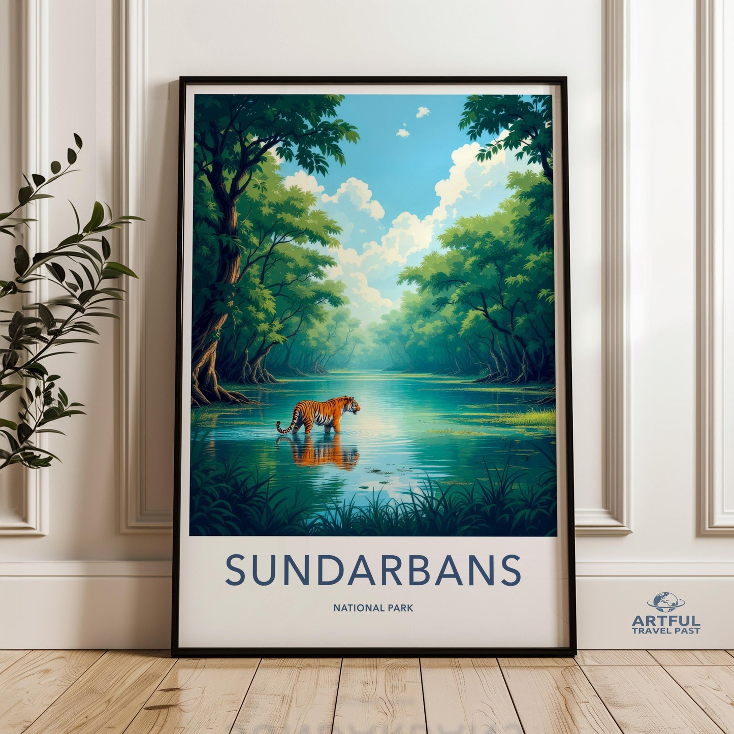 Sundarbans National Park Wall Art, Tiger in Forest Poster, Nature Landscape Print, Wildlife Conservation Artwork, Jungle Decor