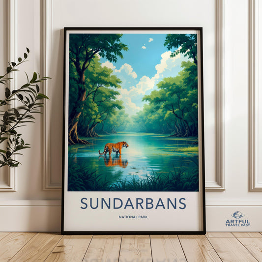 Sundarbans National Park Wall Art, Tiger in Forest Poster, Nature Landscape Print, Wildlife Conservation Artwork, Jungle Decor
