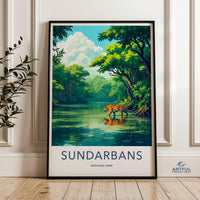 Sundarbans National Park Wall Art, Tiger in Forest Print, Scenic Wildlife Poster, Greenery Jungle Landscape, Nature Lover Decor