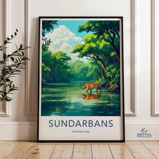 Sundarbans National Park Wall Art, Tiger in Forest Print, Scenic Wildlife Poster, Greenery Jungle Landscape, Nature Lover Decor
