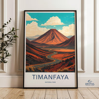 Timanfaya National Park Wall Art, Scenic Volcanic Landscape Print, Nature Home Decor, Travel Poster Artwork, Volcano Illustration