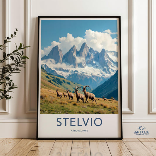 Stelvio National Park wall art, Mountain landscape poster, Alpine wildlife print, Nature scenery decor, Travel inspired art