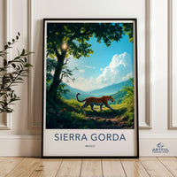 Sierra Gorda wall art print, colorful jungle scenic decor, leopard landscape artwork, vibrant nature illustration, mountains artwork