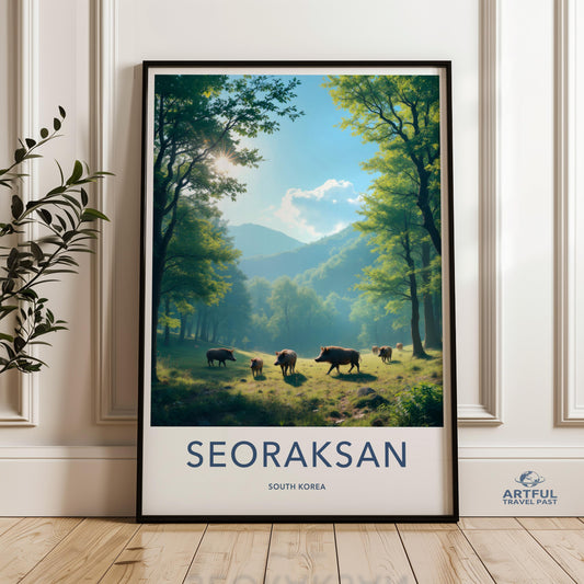 Nature landscape wall art, Scenic forest poster decor, Wild animals in forest print, Seoraksan South Korea photography wall art