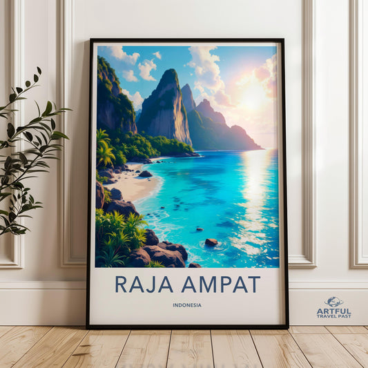 Raja Ampat wall art, Indonesia beach print, ocean sunset decor, tropical island poster, coastal landscape, travel photography