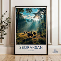 Seoraksan National Park Wall Art, Nature Landscape Print, Wild Boar Scene, Sunbeam Forest Decor, Korean National Park Poster
