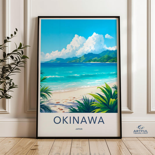 Tropical Okinawa Beach Japanese Wall Art, Ocean Coastal Landscape Print, Summer Island Paradise Poster, Seaside Scenic Decor