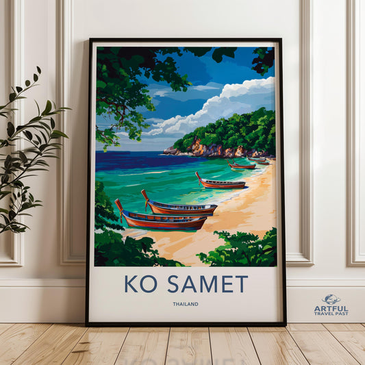 Thailand beach art, tropical island poster, Ko Samet wall decor, scenic beach print, coastal landscape art, vacation memory print