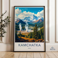 Kamchatka Wall Art Print, Russia Travel Poster, Nature Landscape Decor, Mountain Valley Illustration, Home or Office Decor