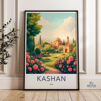 Kashan Iran Travel Poster, Vintage Wall Art, Iranian Architecture Print, Islamic Garden Scene, Middle East Decor,