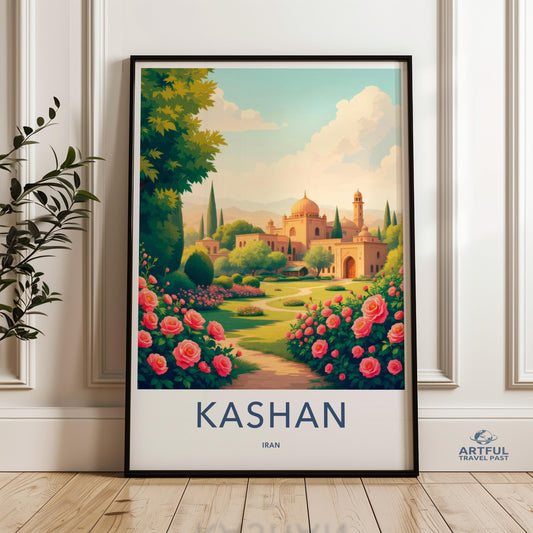 Kashan Iran Travel Poster, Vintage Wall Art, Iranian Architecture Print, Islamic Garden Scene, Middle East Decor,