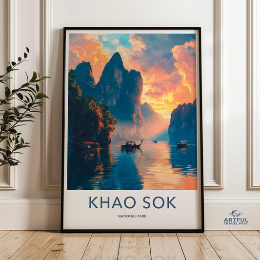 Khao Sok National Park Wall Art Print, Vintage Travel Poster, Thailand Landscape Art, Scenic Decor for Living Room, Nature Wall Art