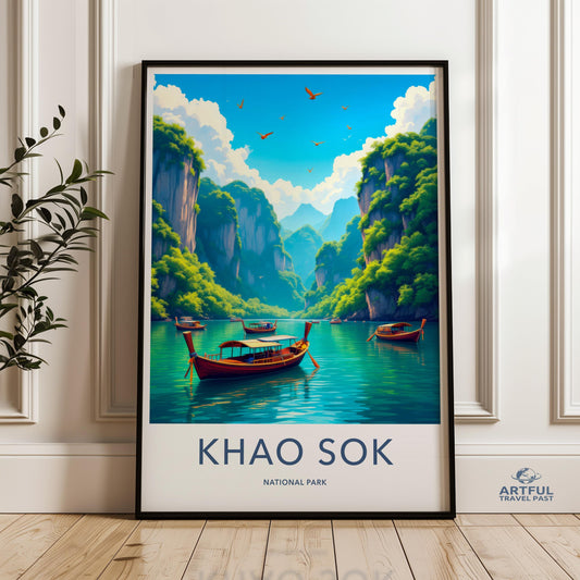 Khao Sok National Park Poster, Tropical Landscape Wall Art Decor, Nature Scene Print, Bohemian Wall Art, Minimalist Travel Poster
