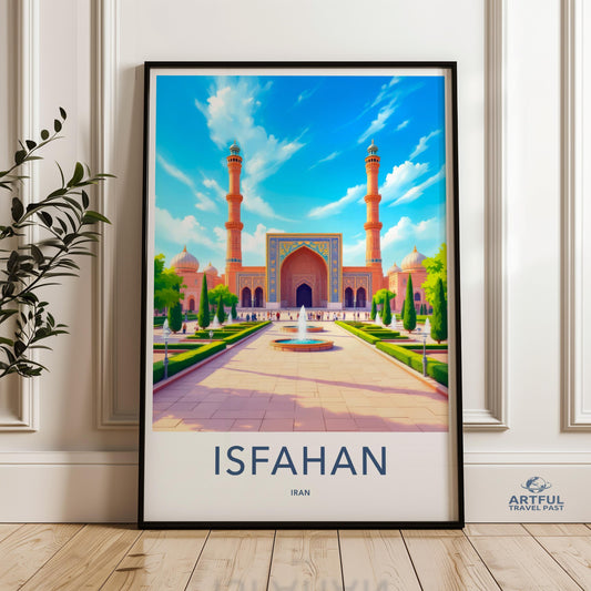 Isfahan Iran architecture print, Islamic art wall decor, Middle Eastern landscape, Mosque illustration, Travel poster wall art