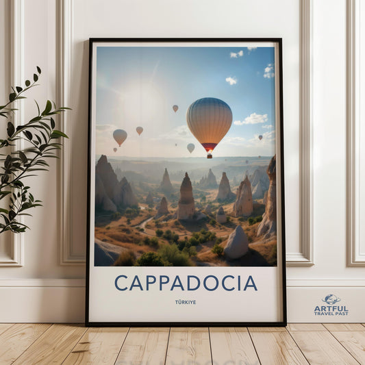 Hot Air Balloon over Cappadocia Wall Art, Scenic Turkey Landscape Print, Cappadocia Travel Poster, Balloon Ride Decor