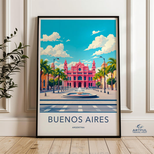 Vintage Buenos Aires Travel Print, Buenos Aires Wall Art, Argentina City Poster, Retro Cityscape Art, Colorful Argentina Decoration