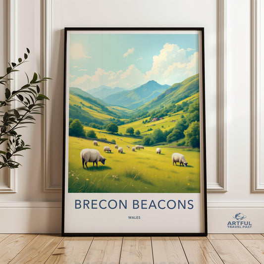 Brecon Beacons Poster, Wales Wall Art, Scenic Landscape Print, Nature Artwork, Country Home Decor, Sheep Pasture Print, Mountain View