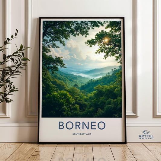 Borneo Southeast Asia Wall Art, Nature Landscape Print, Forest Valley View, Scenic Tropical Sunset Poster, Travel Decor Gift