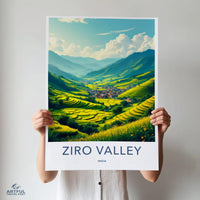 Ziro Valley travel poster, scenic landscape art print, wall decor, nature photography, home office decoration, India mountains