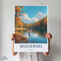 Autumn Lake Art Print, Wildlife Nature Scene Poster, Peaceful Pond Landscape, Bird and Forest Wall Art Decor, Poland Travel Artwork